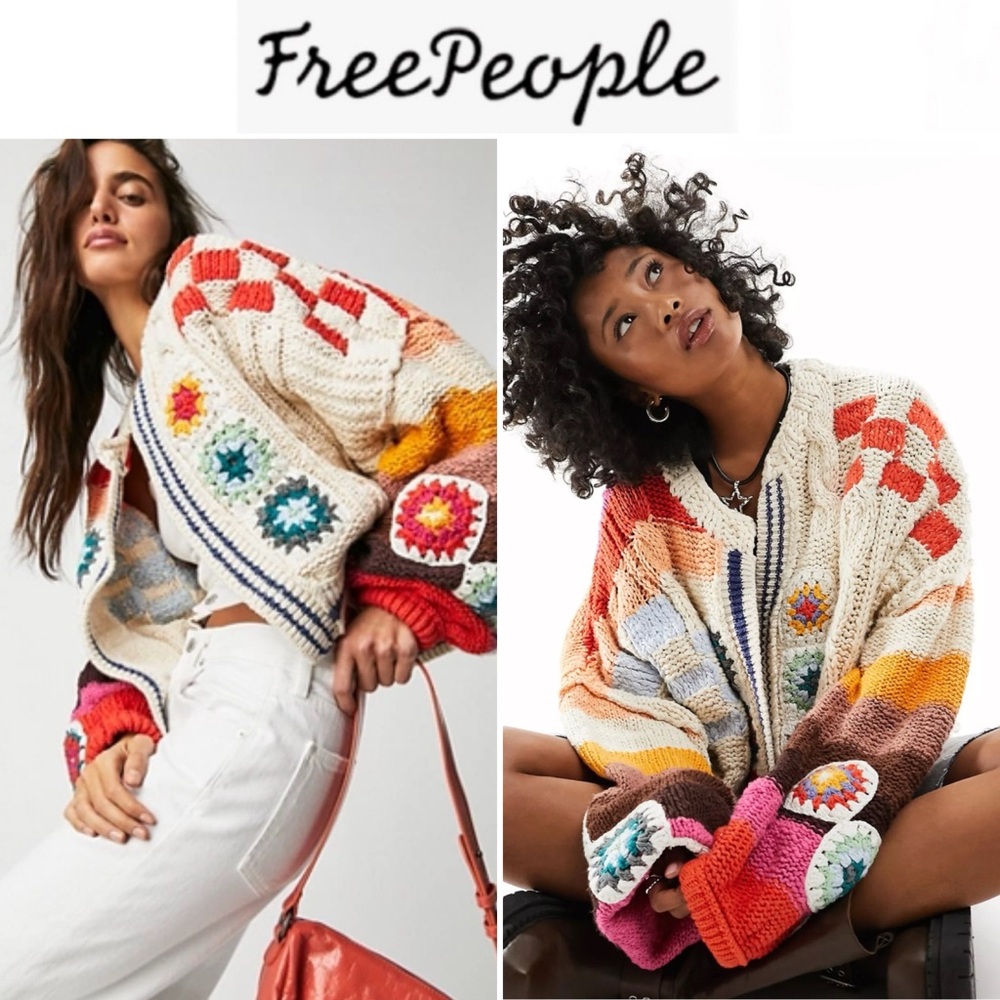 Free People Multicolor Chunky Knit Cardigan